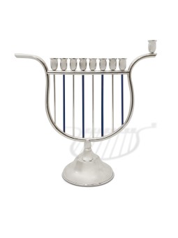 חנוכיית כסף סטרלינג צבעונית בצורת נבל , מתנות חתונה יהודיות ,
